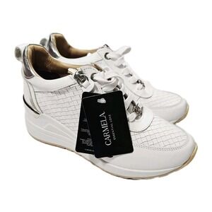 Carmela Women's Casual Wedge Leather Sneakers, Size Euro 40 White‎